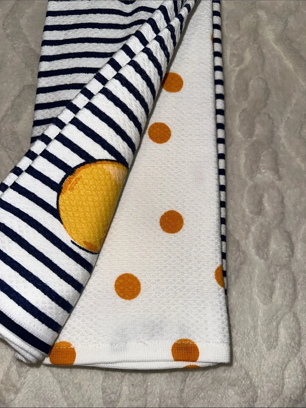 kate spade Coastal White Navy Orange Graphic Large Polka Cotton Kitchen Towels